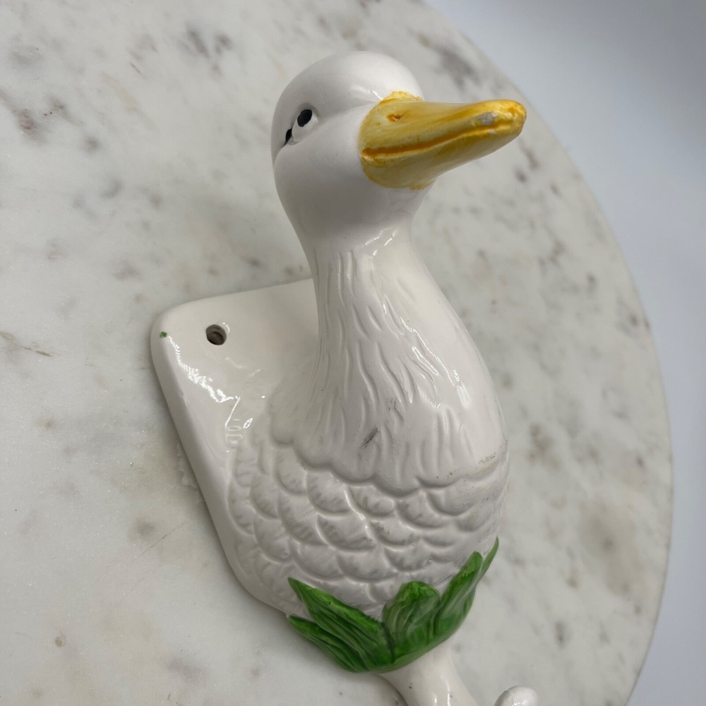 Vintage White Ceramic Duck Head Yellow Beak Towel Holder Wall Mount Hanger